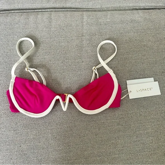 NWT L*Space Women's Niko Bikini Top‎ Size XS Pink & White Underwire - Picture 2 of 4